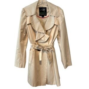 Green with Envy Women's Cream Ruffle Collar Trench Coat in Size L